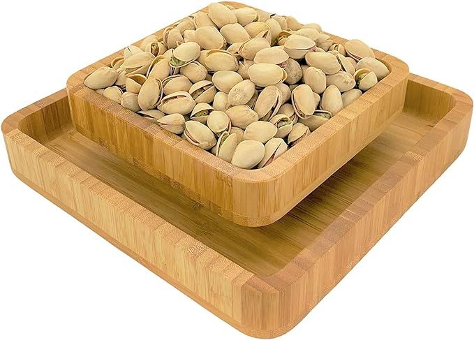 Penko Bamboo Pistachio Snack Bowl Double Dish Holder Bowl Pedestal and Sunflower Seed Nut Bowl wi... | Amazon (US)