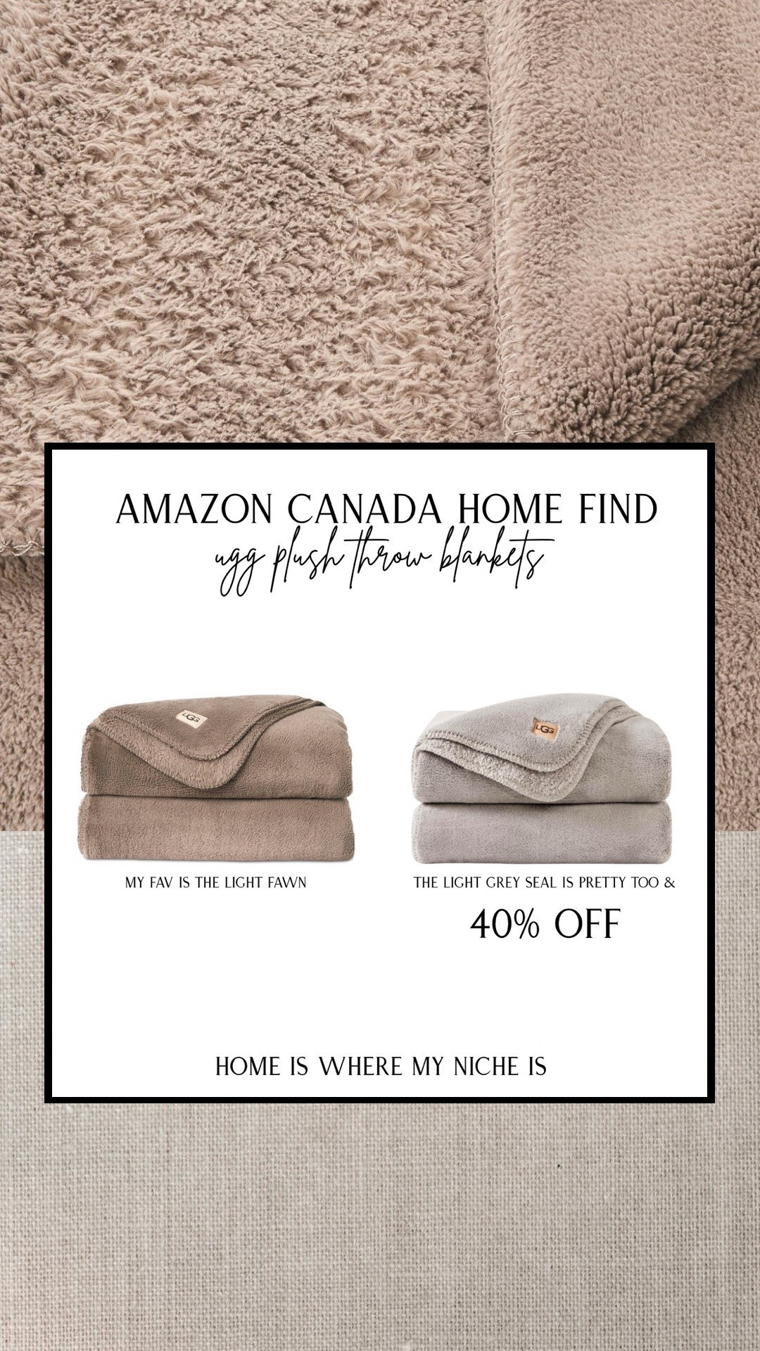 H O M E / wishlist worthy ugg plush throw blankets. My fav is the light fawn brown, but the light grey seal is really pretty too & currently on sale for 40% off

Amazon Canada | Hypoallergenic | Couch | Bed | Luxury Home Decor

#LTKsale #LTKhome #LTKcanada