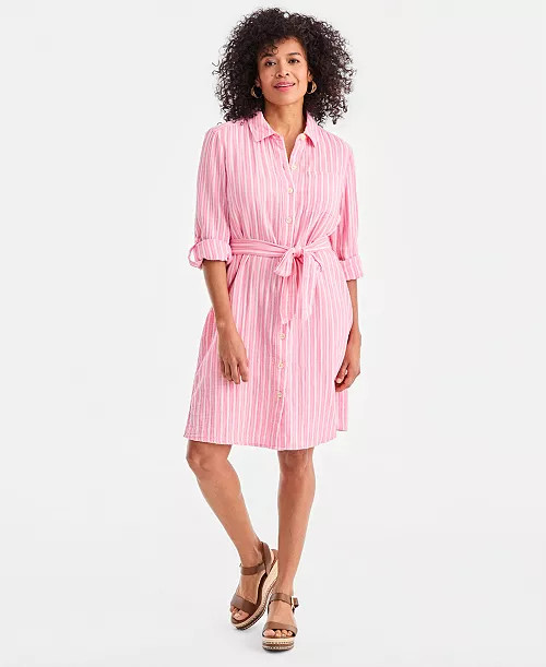 Style & Co Women's Cotton Gauze Tie-Waist Shirt Dress, Macy's Exclusive - Macy's | Macy's