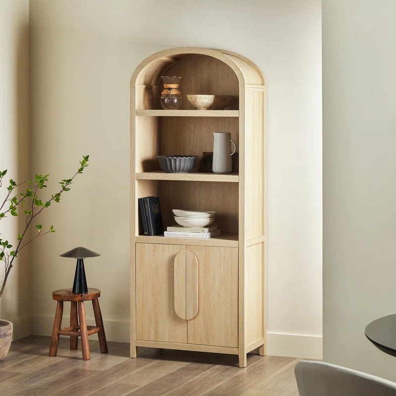 Latitude Run®  Eann Modern 3 Shelf Open Arched Bookcase Cabinet - Oak | Wayfair | Wayfair North America