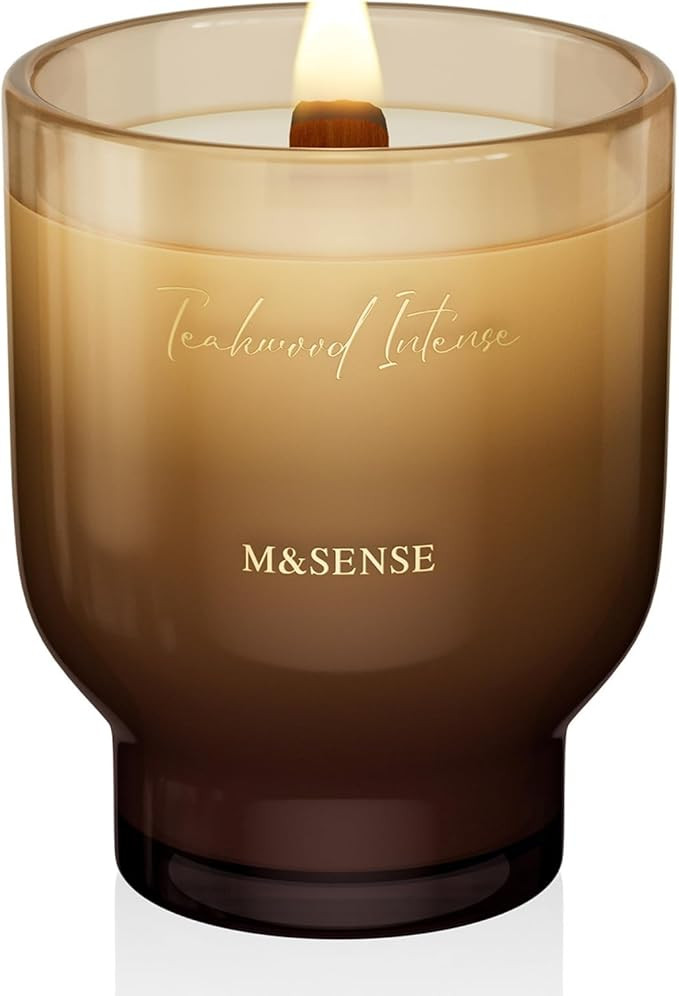 M&SENSE 16.6oz Natural Soy Large Jar Candle with Wooden Wick | Teakwood Intense Scent | 95-Hour B... | Amazon (US)