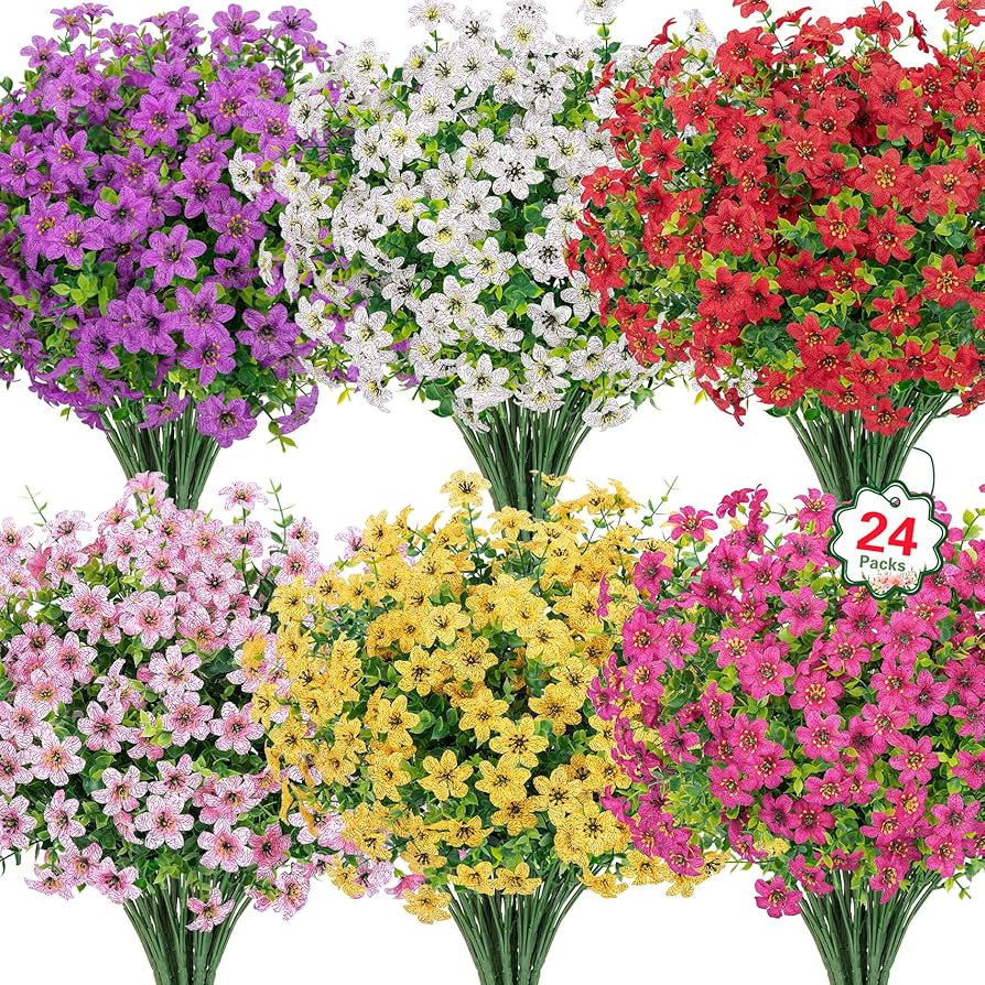 Ouddy Decor 24 Bundles Artificial Flowers for Outdoors Fake Silk Flowers Faux Plastic Plant UV Re... | Amazon (US)