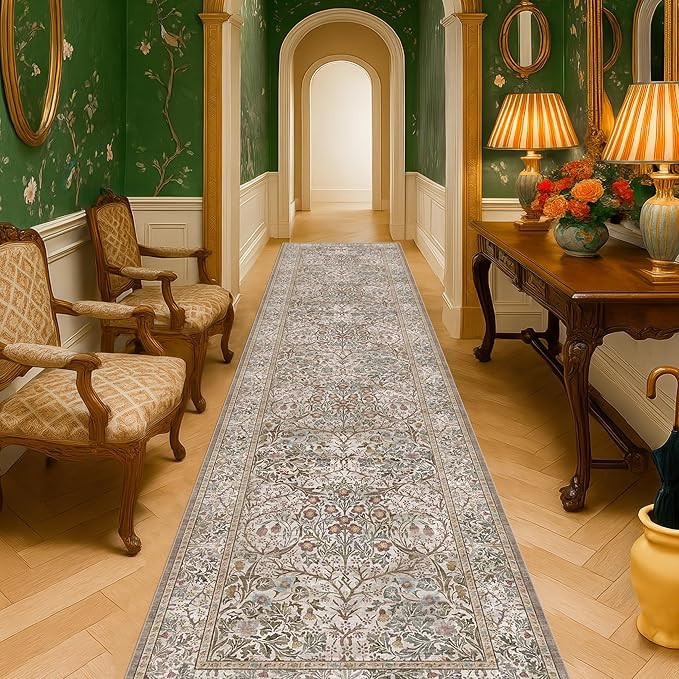 Moss Green 3x10 ft Extra Long Wide Runner Rug for Hallway Non Slip Washable, Large Kitchen Indoor... | Amazon (US)