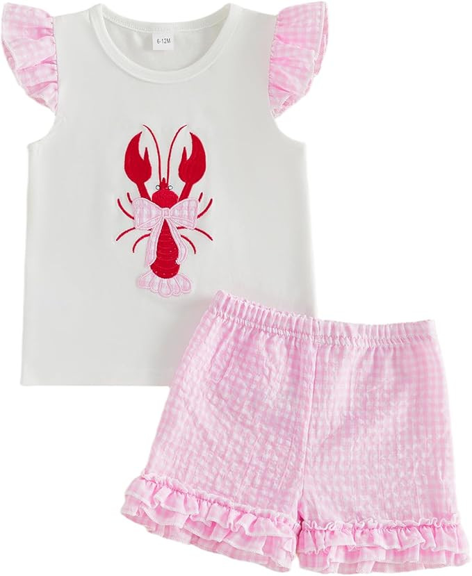 Kuriozud Toddler Baby Girl Clothes Cute Bow Ruffle Shirts Top Shorts Set 2 Piece Summer Outfits | Amazon (US)