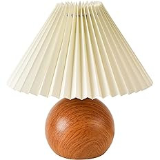 KUNJOULAM Small Pleated Table Lamp, Modern Bedside Nightstand Lamp with Beige Lampshade, Metal Ba... | Amazon (US)