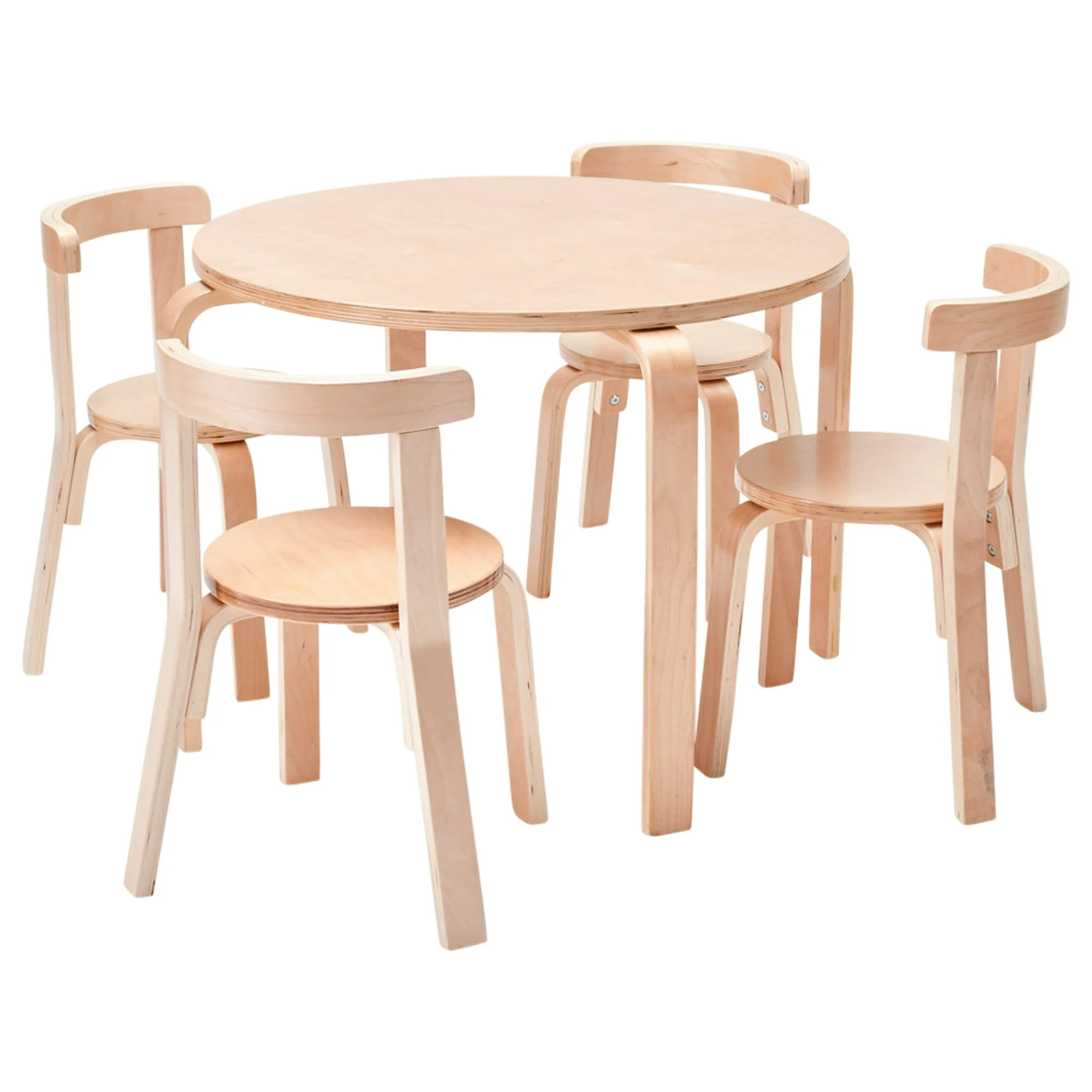 ECR4Kids Bentwood Round Table and Curved Back Chair Set, Natural, 5-Piece - Walmart.com | Walmart (US)