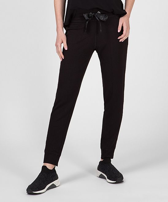 DKNY Women's Active Pants BLACK - Black Satin Logo Joggers - Women | Zulily