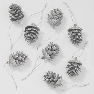 8ct Glittered Pinecone Christmas Tree Ornament Set Silver - Wondershop™ | Target