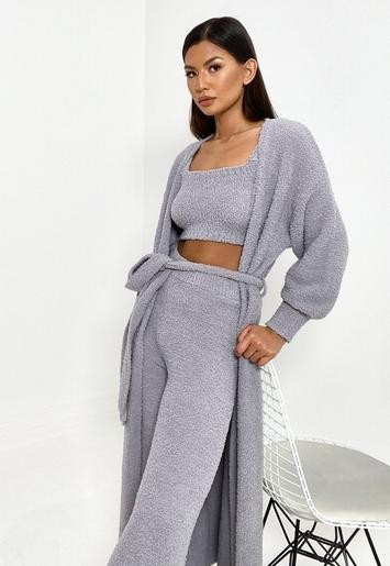 Recycled Gray Cosy Knit Maxi Belted Cardigan | Missguided (US & CA)
