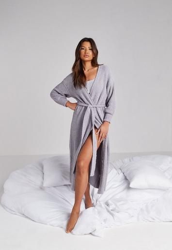 Recycled Gray Cosy Knit Maxi Belted Cardigan | Missguided (US & CA)