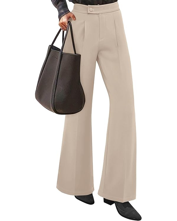 KIRUNDO Womens Dress Pants Wide Leg High Waisted Pleated Work Trousers Bootcut Slacks Pockets Bus... | Amazon (US)