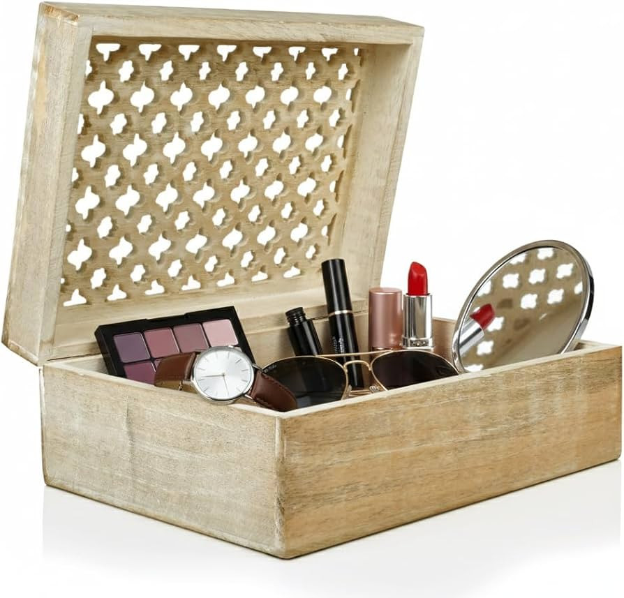 Mela Artisans Wooden Keepsake Box | Whitewash Mango Wood Memory & Photo Storage Box with Hinged L... | Amazon (US)