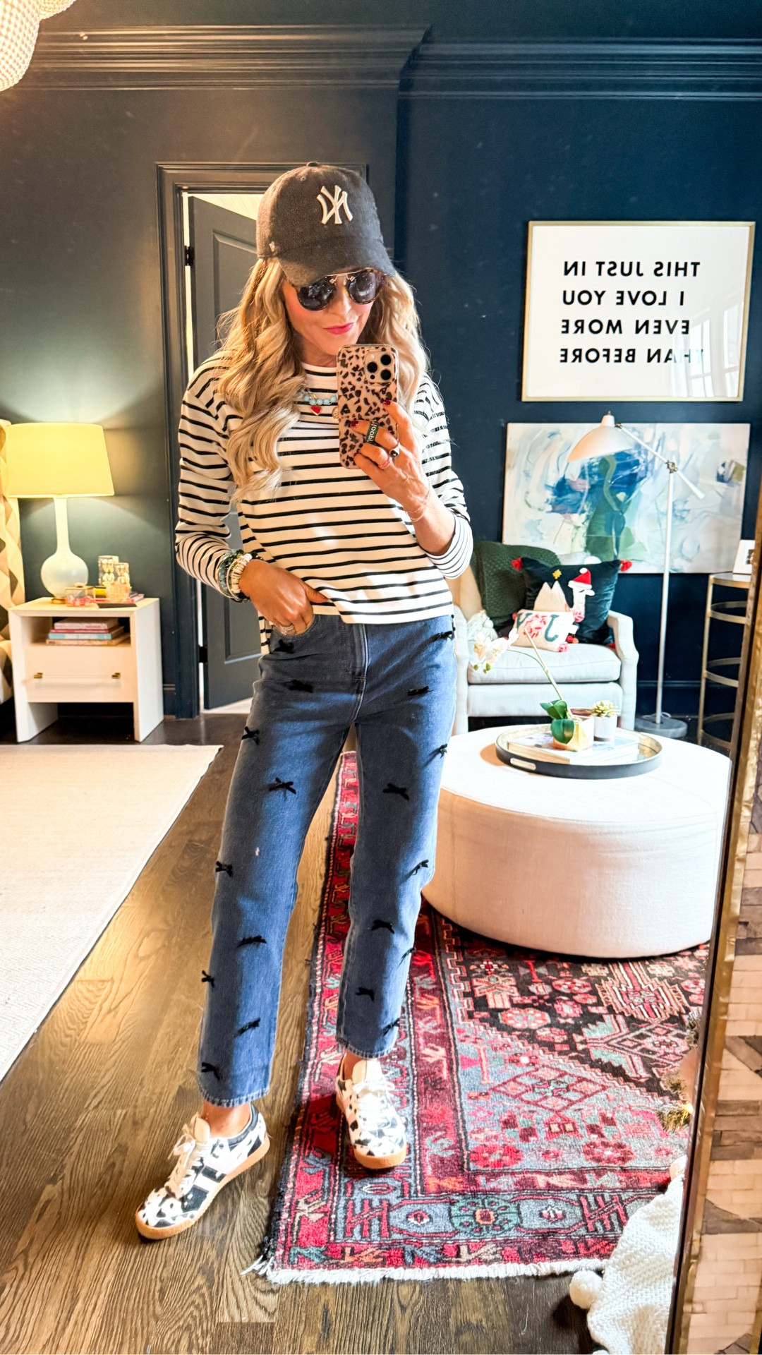 Sunday style = wearing XS in striped top and 24P in bow jeans! 

#LTKOver40 #LTKSeasonal #LTKSaleAlert