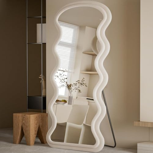 Koonmi Wavy Mirror Full Length 71"x32", Full Body Mirrors, Wavy Flannel Floor Mirror, Tempered Glass, Flannel Wrapped Wooden Frame, Wavy Floor Mirror for Bedroom, Living Room, White | Amazon (US)