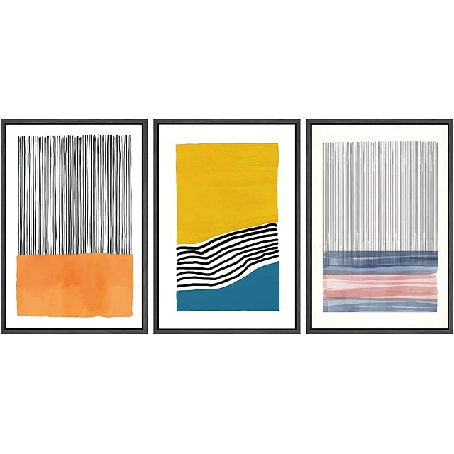 SIGNWIN Framed Wall Art Print Set Blue, Pink, Yellow Orange Stripe and Line Patterns Abstract Sha... | Amazon (US)
