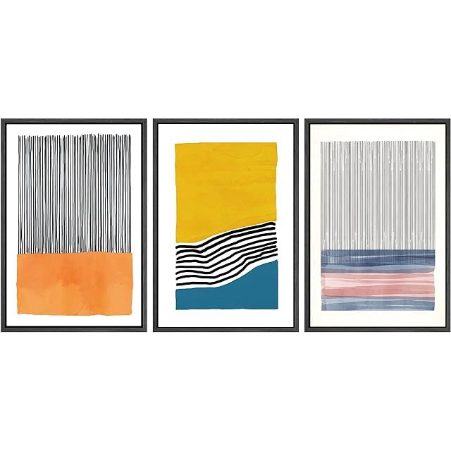 SIGNWIN Framed Wall Art Print Set Blue, Pink, Yellow Orange Stripe and Line Patterns Abstract Sha... | Amazon (US)