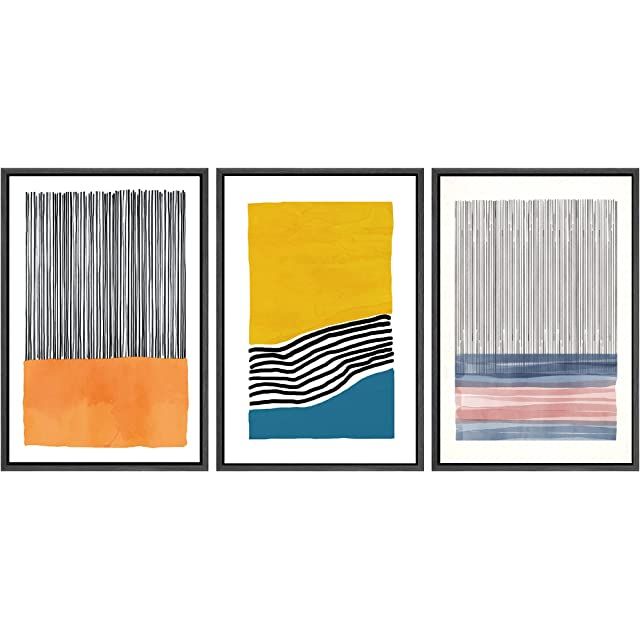 SIGNWIN Framed Wall Art Print Set Blue, Pink, Yellow Orange Stripe and Line Patterns Abstract Sha... | Amazon (US)
