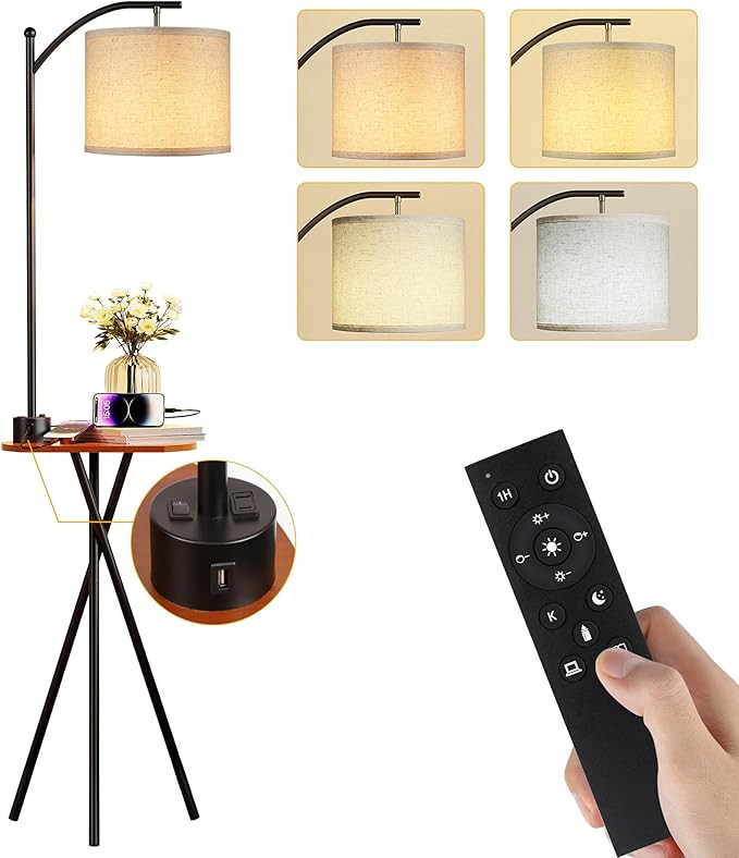 ROTTOGOON Floor Lamp with Table, End Table Lamp with Remote Control and Charging Station(USB A & ... | Amazon (US)