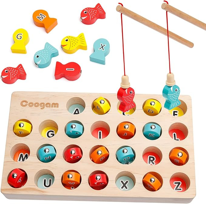 Coogam Wooden Magnetic Fishing Game, Fine Motor Skill Toy ABC Alphabet Color Sorting Puzzle, Mont... | Amazon (US)