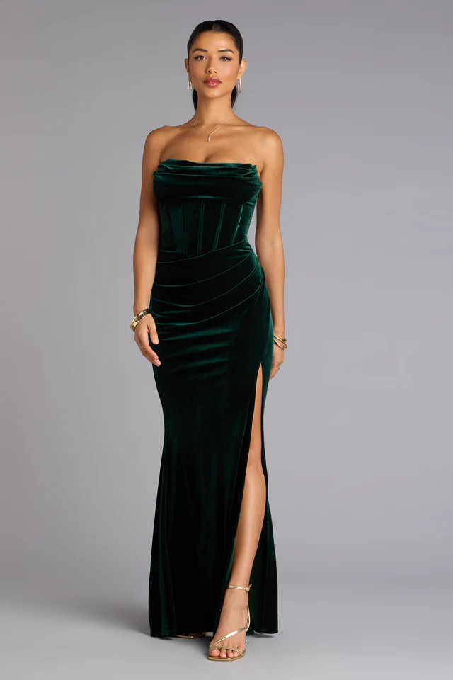 Julia Velvet Corset High Slit Mermaid Dress | Windsor Stores