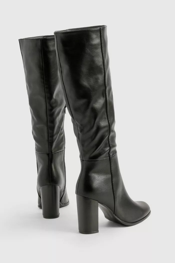 Textured Patent Block Heel Knee High Boots | Boohoo.com (UK & IE)