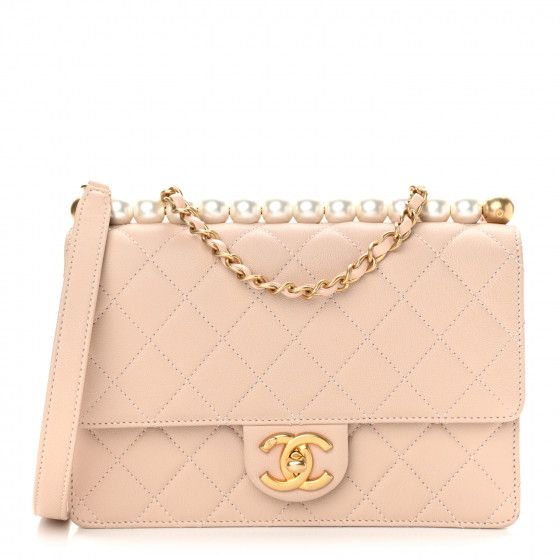 CHANEL Lambskin Quilted Small Chic Pearls Flap Beige | FASHIONPHILE | Fashionphile