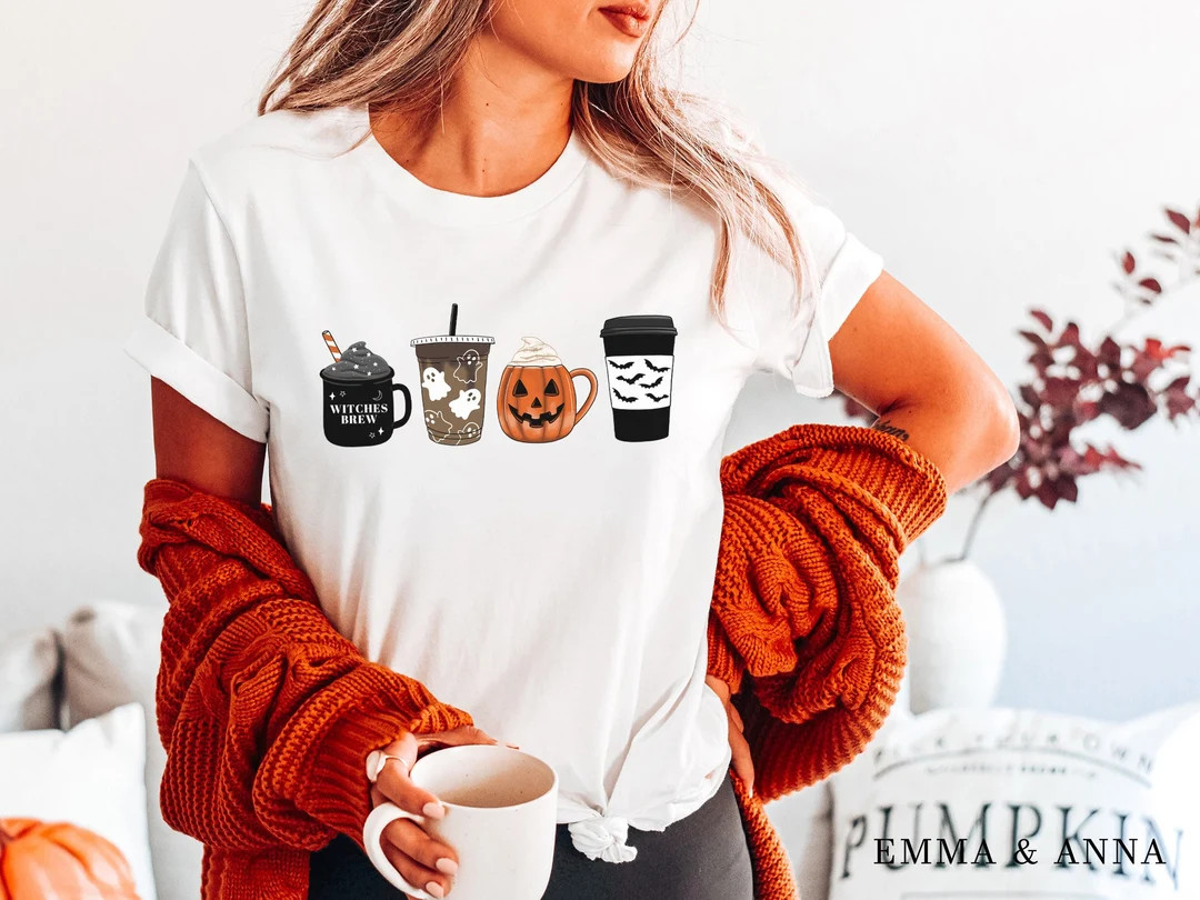 Halloween Shirt Halloween T-shirt Fall Coffee Shirt Fall - Etsy | Etsy (US)
