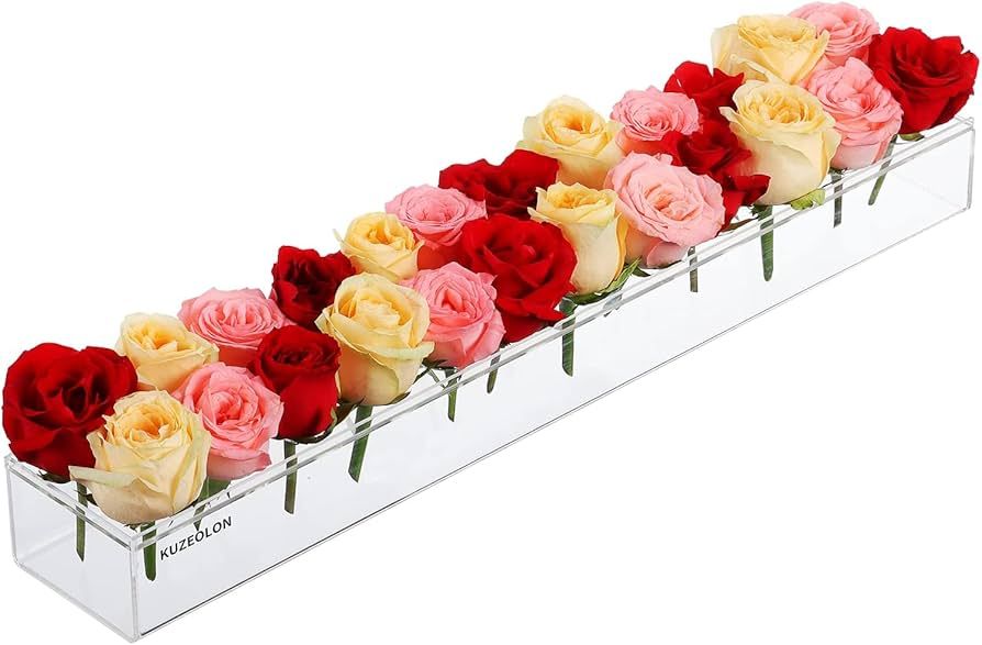 WTCBQC 24 Inches Rectangular Floral Centerpiece for Dining Table -Long Rectangle Acrylic Vase Cle... | Amazon (US)