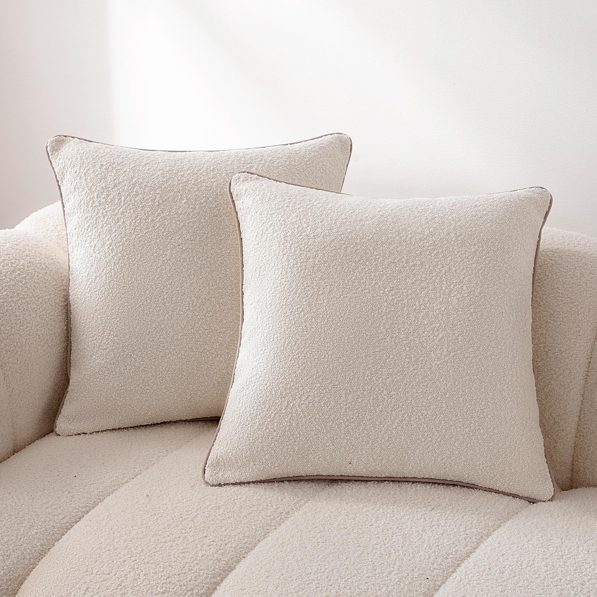 Amazon Basics Boucle Throw Pillow Covers for Couch, Living Room, Home Decor with Hidden Zipper, White, 18×18in, Pack of 2 | Amazon (US)