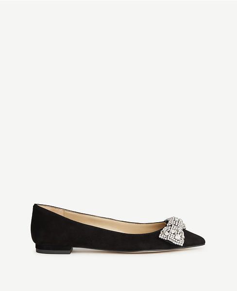 Camila Jeweled Bow Suede Flats | Ann Taylor (US)