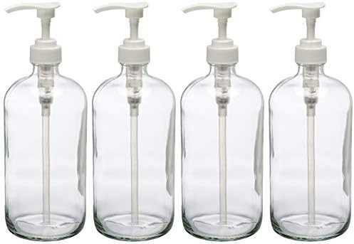 32 Ounce Large Clear Glass Boston Round Bottles with White Pumps. Great for Lotions, Soaps, Oils,... | Amazon (US)