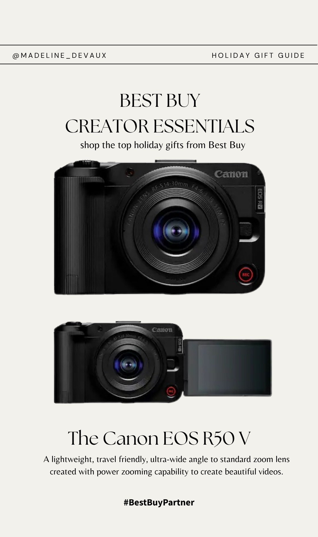 #BestBuyPartner | Top gift for the creator in your life 📸  A lightweight, travel friendly, ultra-wide angle to standard zoom lens created with power zooming capability to create beautiful videos. Shop the top gift from @BestBuy!