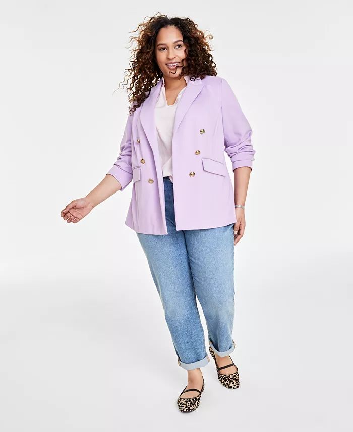On 34th Plus Size Faux Double-Breasted Ponté-Knit Blazer, Created for Macy's - Macy's | Macy's