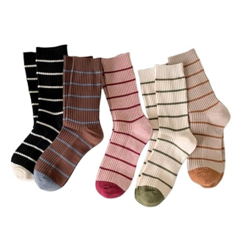 MeganJDesigns Novelty Socks for Women and Girls, Cute Cotton Socks (Cotton, 5 Pack Stripes) | Amazon (US)