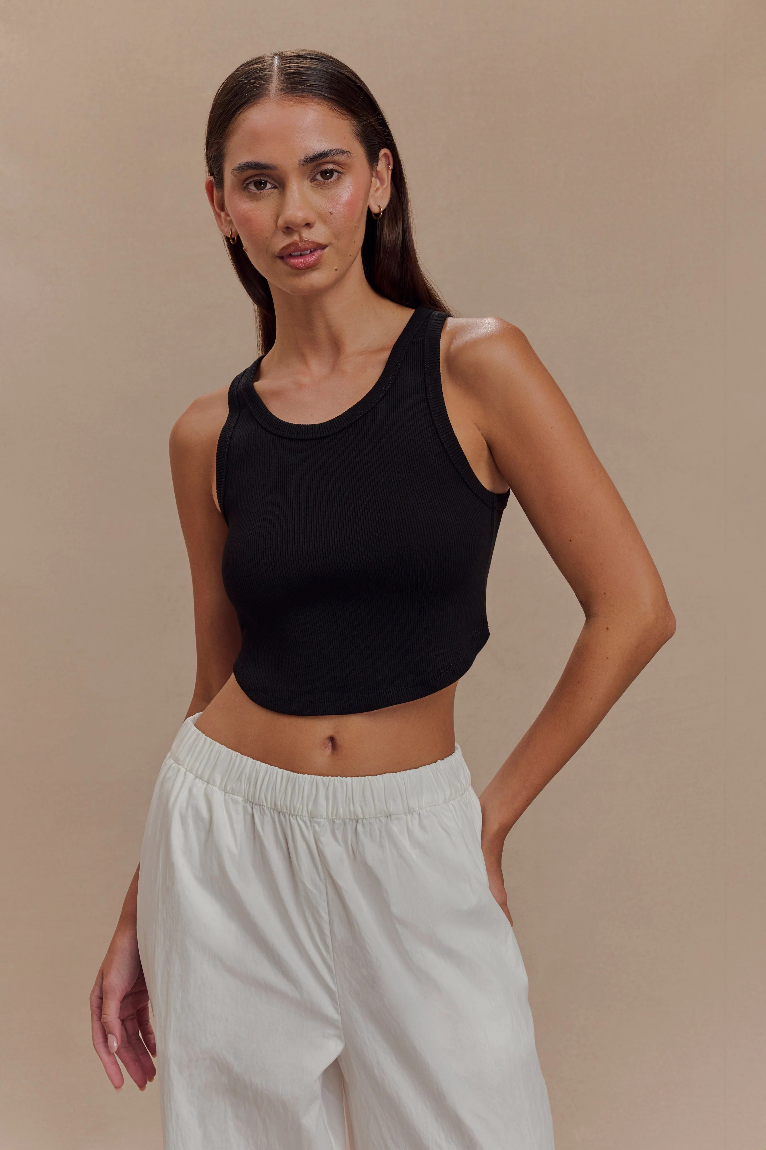Morgana Ribbed Tank Top - Black | Meshki (APAC)