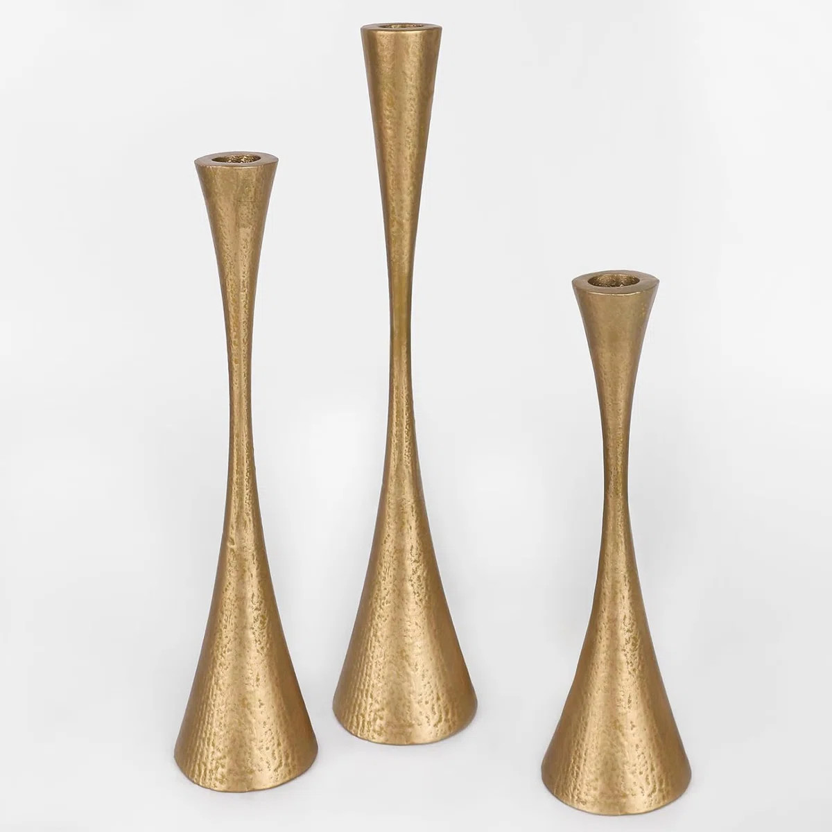 Set Of 3 Antique Brass Iron Taper Candle Holders | Wayfair North America