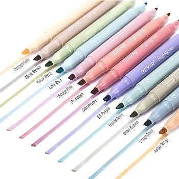 ZEYAR Highlighters, Dual Tips, 12 Vintage Colors, Chisel & Fine Point, Aesthetic Marker for Journ... | Amazon (US)