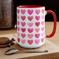 Valentine's Pink & Red Heart Mug, Valentines Day Coffee 15 Oz Hearts Kitchen, Gift For Her | Etsy (US)