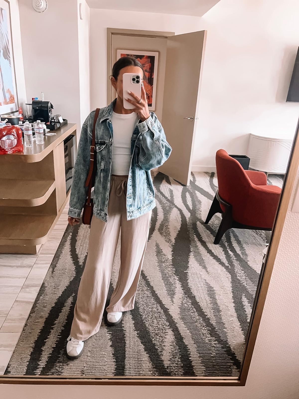 Spring outfit / travel outfit- linen pants in XS, top in XS, jean jacket in XS, sneakers true to size & linked my bag too! 

 #LTKSeasonal