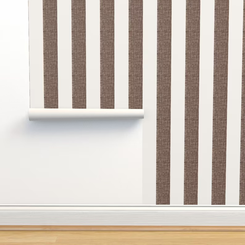 Off-white and Dark Chocolate Brown Stripe Removable Peel and Stick Wallpaper .classic Even Stripe... | Etsy (US)