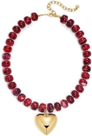 WOWORAMA Chunky Heart Necklaces for Women Colorful Resin Beaded Choker Necklace Gold Puffy Heart ... | Amazon (US)