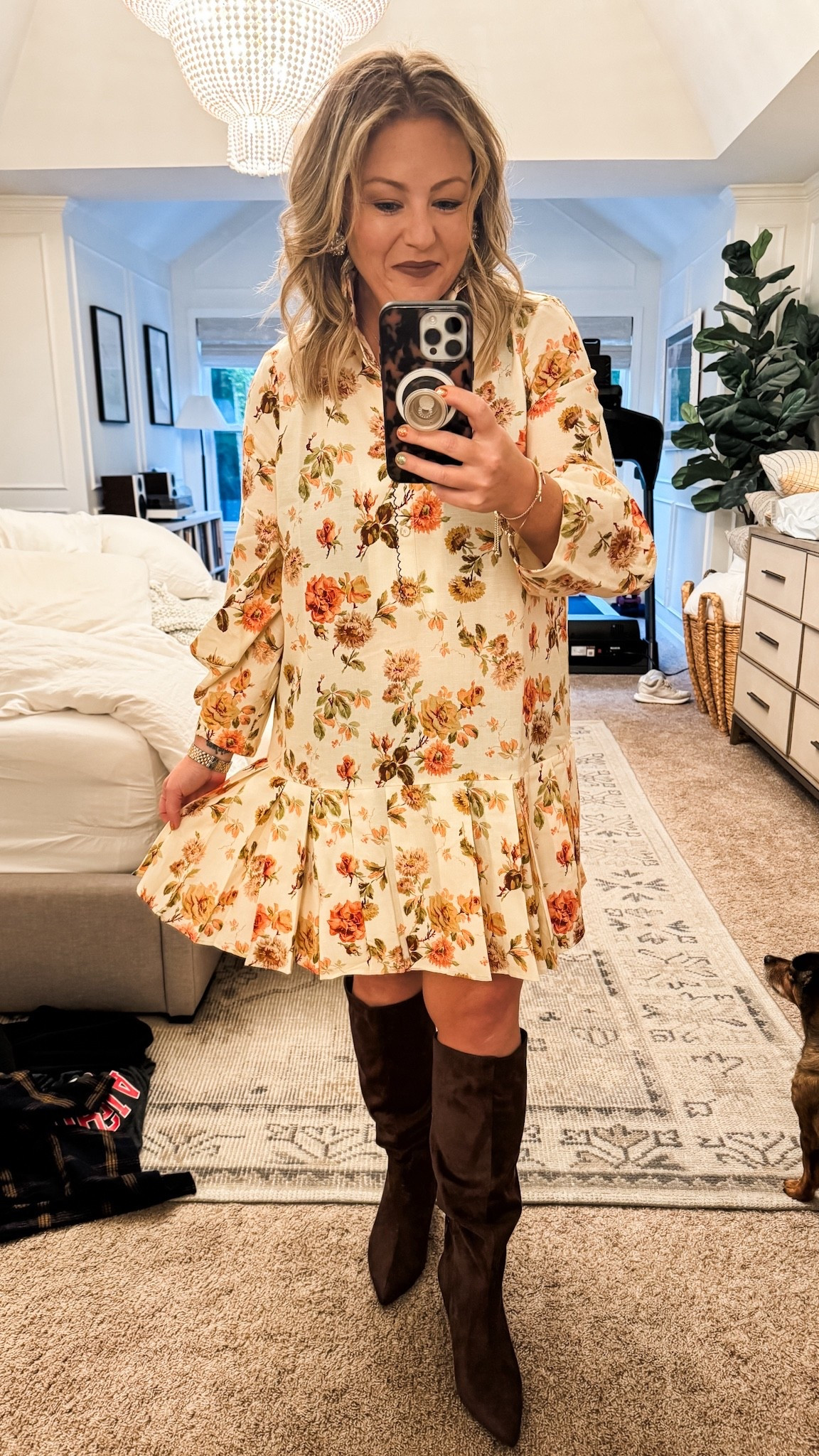 The colors, fabric weight and style of this shirt flared skirt dress make it the perfect outfit to wear anywhere this season, from date night to church. It fits true to size (I’m 5’3” and wearing a medium) and it’s currently 60% off! I’ve paired it with these knee high brown suede boots that have a small heel but are still very comfortable. The calf width is generous, so if you’re skeptical about tall boots, definitely give these a try! fall outfit fall dress mini dress work outfit date night dress church dress party dress work dresss

#LTKFindsUnder100 #LTKSaleAlert #LTKBeauty