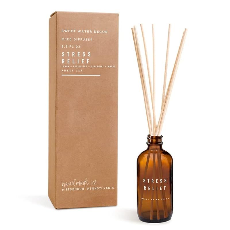 Sweet Water Decor Stress Relief Amber Reed Diffuser Set | Eucalyptus, Spearmint, Citrus, Sage Sce... | Amazon (US)