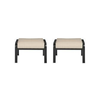 Hampton Bay Laurel Oaks Black Steel Outdoor Patio Ottoman with CushionGuard Putty Tan Cushions (2... | The Home Depot