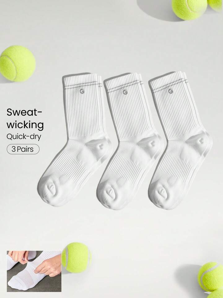 GLOWMODE 3 Pairs Soft Comfort Training Workout Running Ventilated Mesh Seamless Toe Construction Arch Support Crew Socks | SHEIN