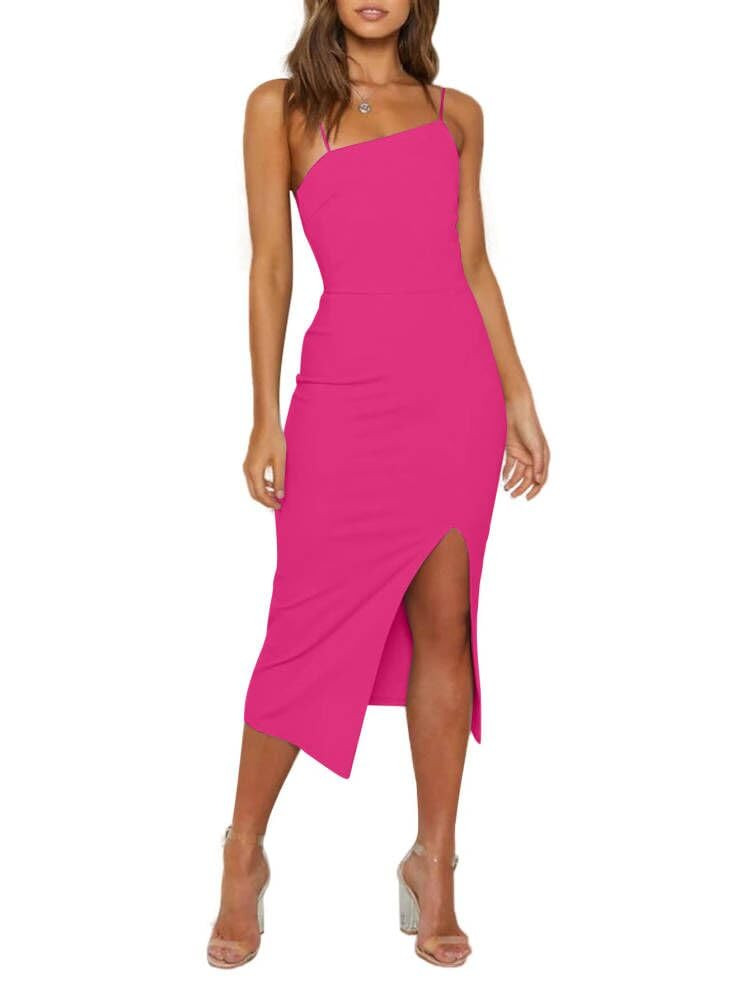 OWIN Women's Adjustable Spaghetti Straps Sleeveless High Waist Split Midi Bodycon Cocktail Party ... | Amazon (US)