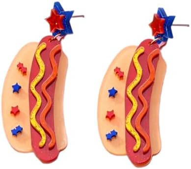Hot Dog Earrings for Women Independence Day Earrings Dangle American Flag Acrylic Stud Earring Fu... | Amazon (US)