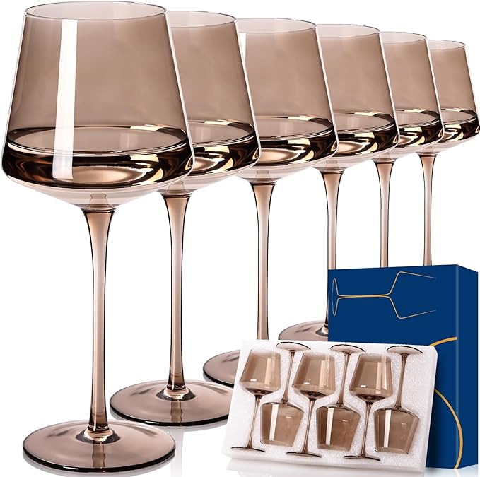Smokey Sand Wine Glasses Set of 6,18oz Gray Wine Glassware Gift Set for Wife & Mom-Colorful Hand ... | Amazon (US)