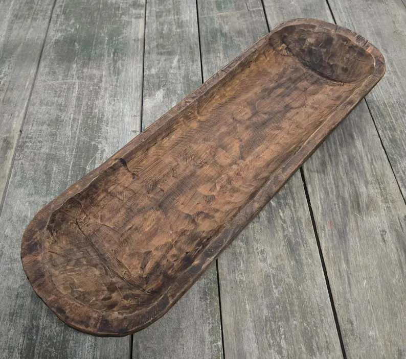 Carved Wooden Dough Bowl Primitive Wood Trencher Tray Rustic Home Decor 18-20" | Etsy (US)