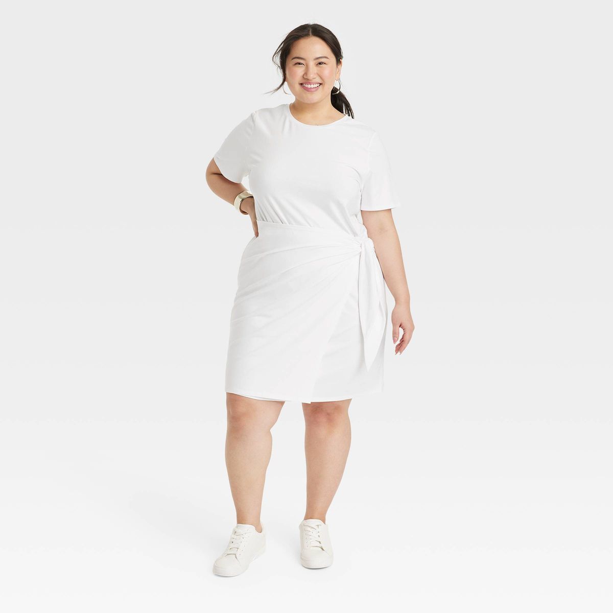 Women's Short Sleeve Mini T-Shirt Wrap Dress - A New Day™ White L | Target